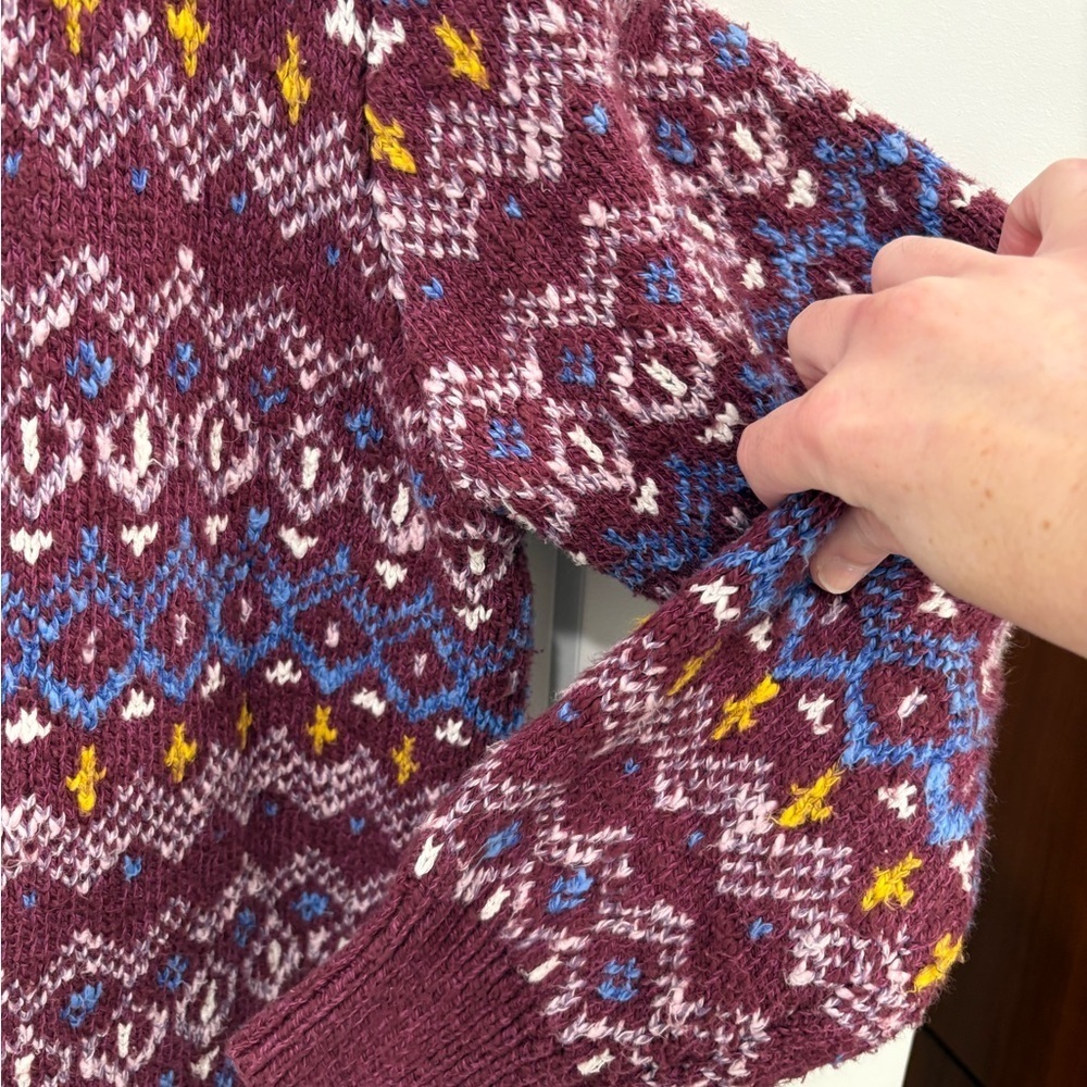 LL Bean Cotton Ragg Fair Isle Cardigan Sweater - Picture 7 of 15